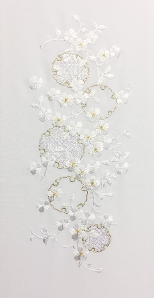 刺繍［白・パール］雪輪蔓桜柄半衿の画像