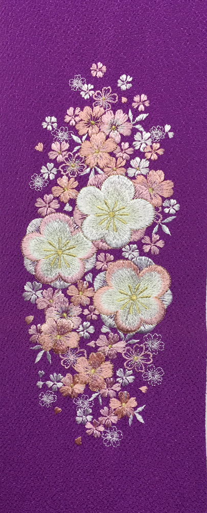 刺繍［紫・ピンク］大輪桜柄半衿