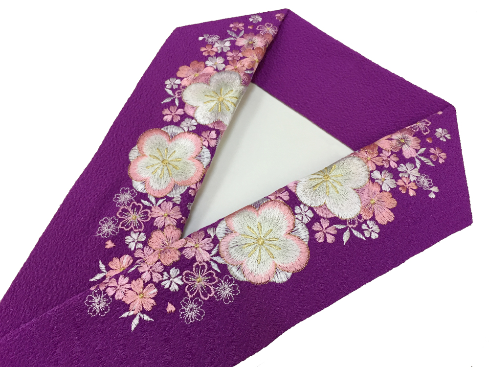 刺繍［紫・ピンク］大輪桜柄半衿の画像