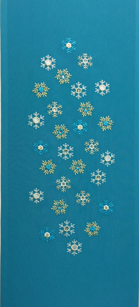 刺繍［ターコイズブルー・金］雪・氷結晶柄半衿の画像