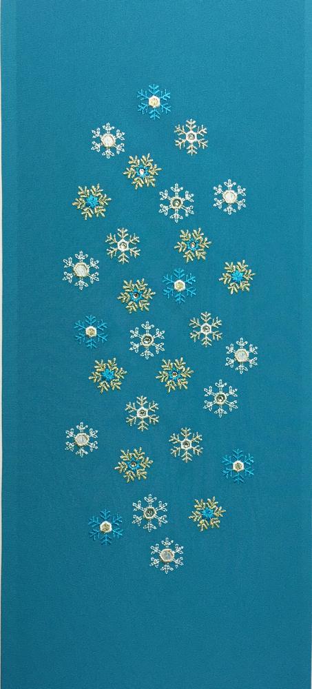 刺繍［ターコイズブルー・金］雪・氷結晶柄半衿の画像