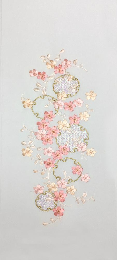 刺繍［白・パール］雪輪桜柄半衿の画像