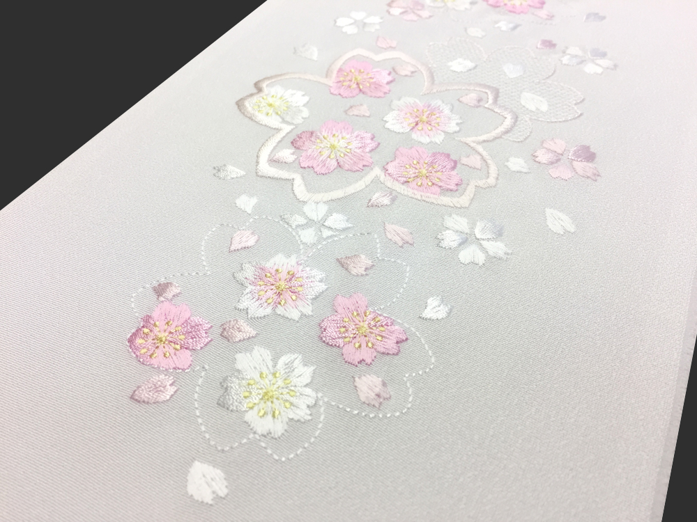 刺繍［白・ピンク］輪桜ちらし柄半衿の画像