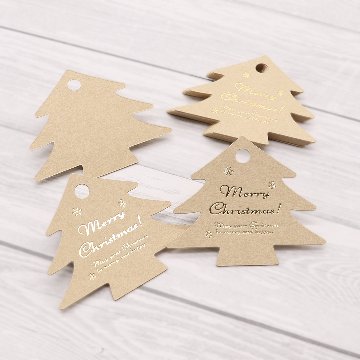 ツリー型クリスマスタグ（ベージュ）10枚セットの画像