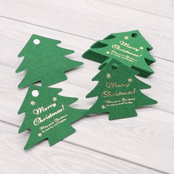 ツリー型クリスマスタグ（グリーン）10枚セットの画像