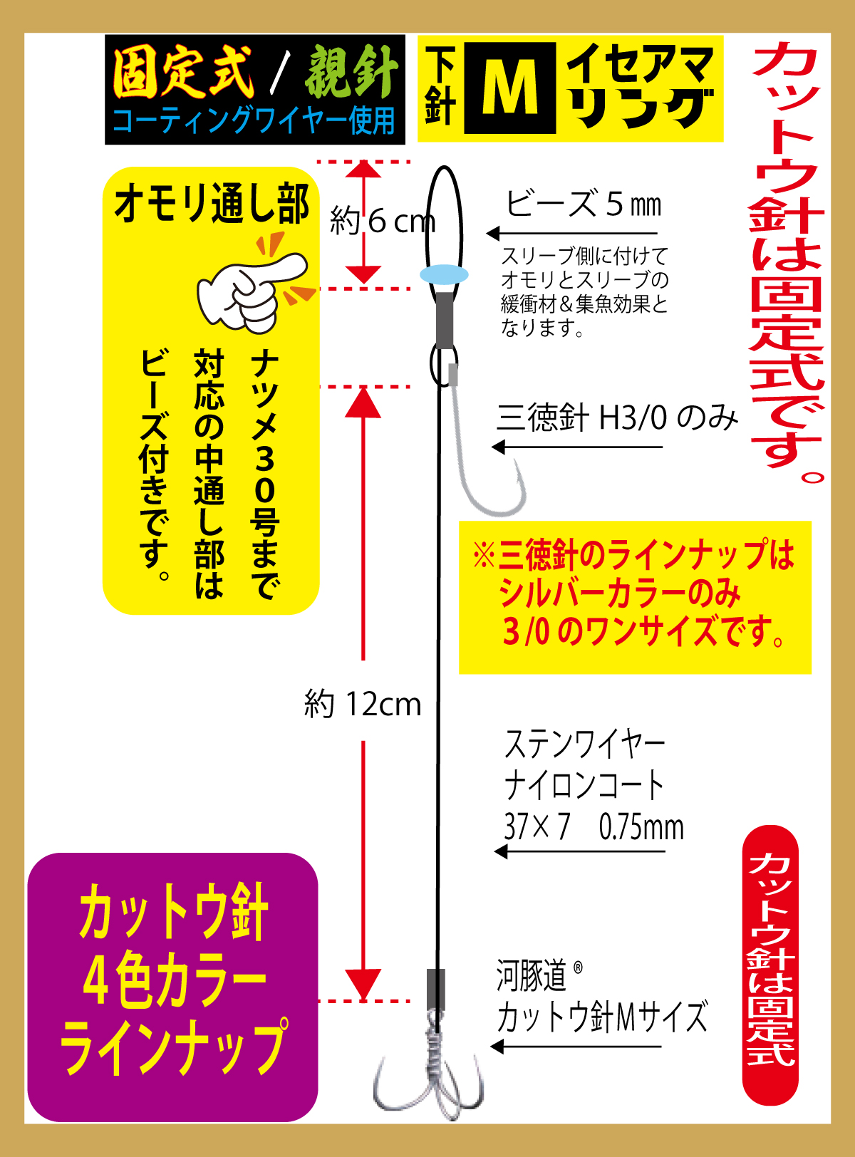河豚道　虎河豚替針WN　固定式/親針3/0/トリプルM　レッド　１組入の画像