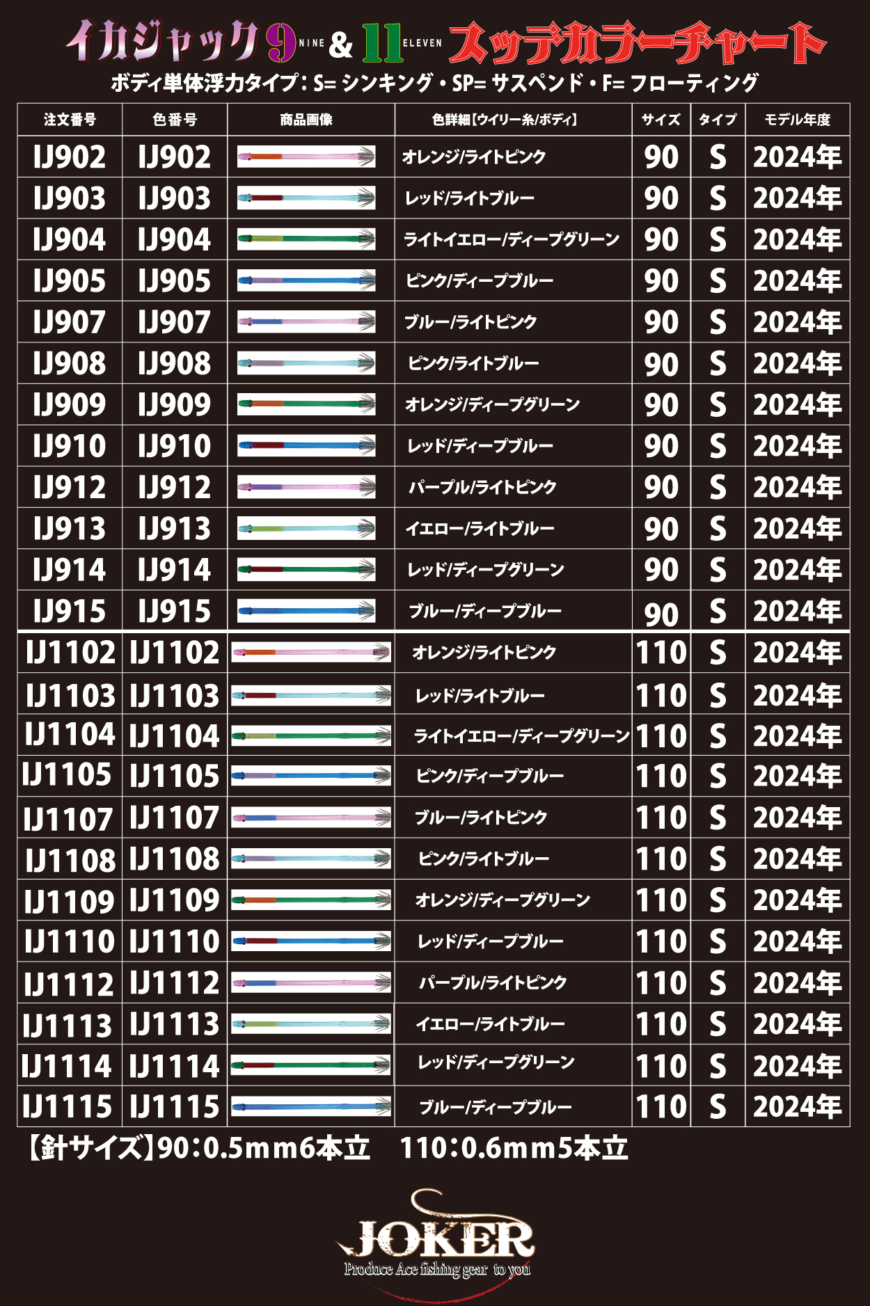 【24年NEW】IJ１１１４　JOKER　イカジャック１１WH　タイプ３　４本入　レッド/ディープグリーンの画像