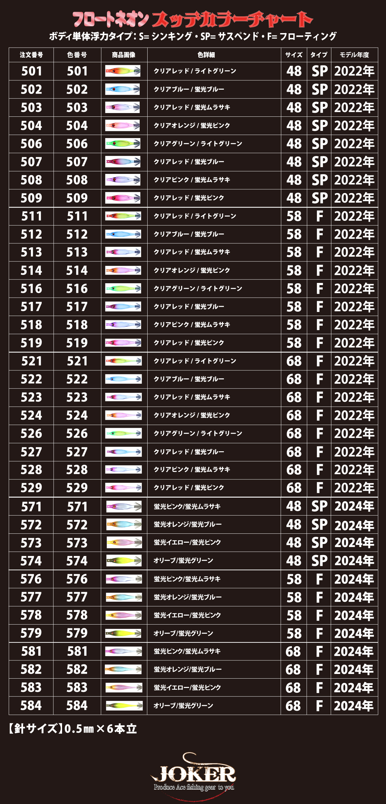 【25年継続】５７１　JOKER  フロートネオン４８　タイプ３　４本入　蛍光ピンク/蛍光ムラサキ【24年モデル】の画像