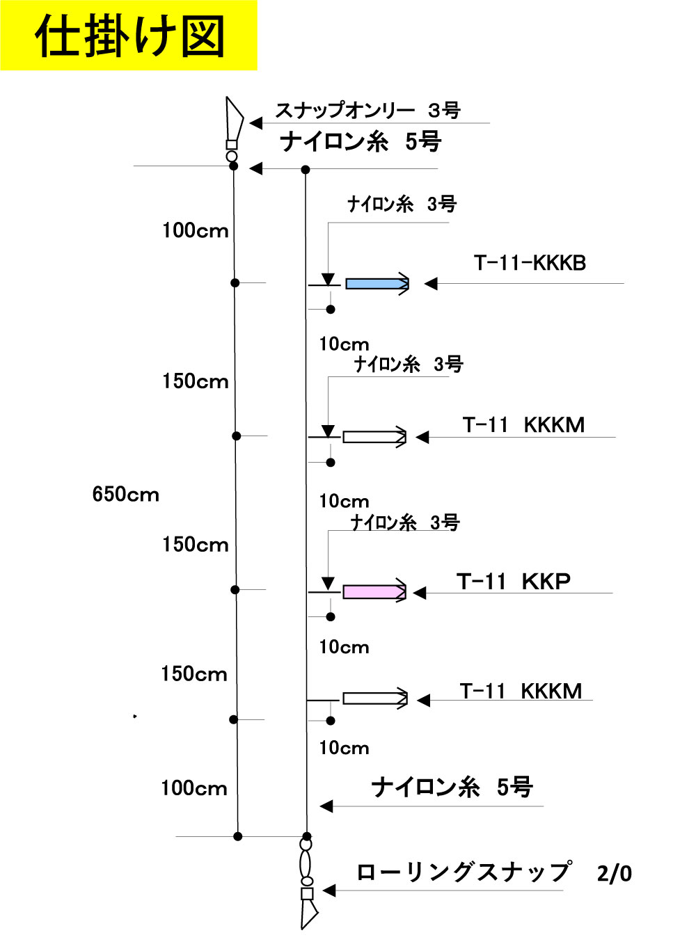 【JOKER推奨品】ヤリイカサビキT11-1　4本角　枝糸3号幹糸5号　連結可能【再入荷なし】の画像