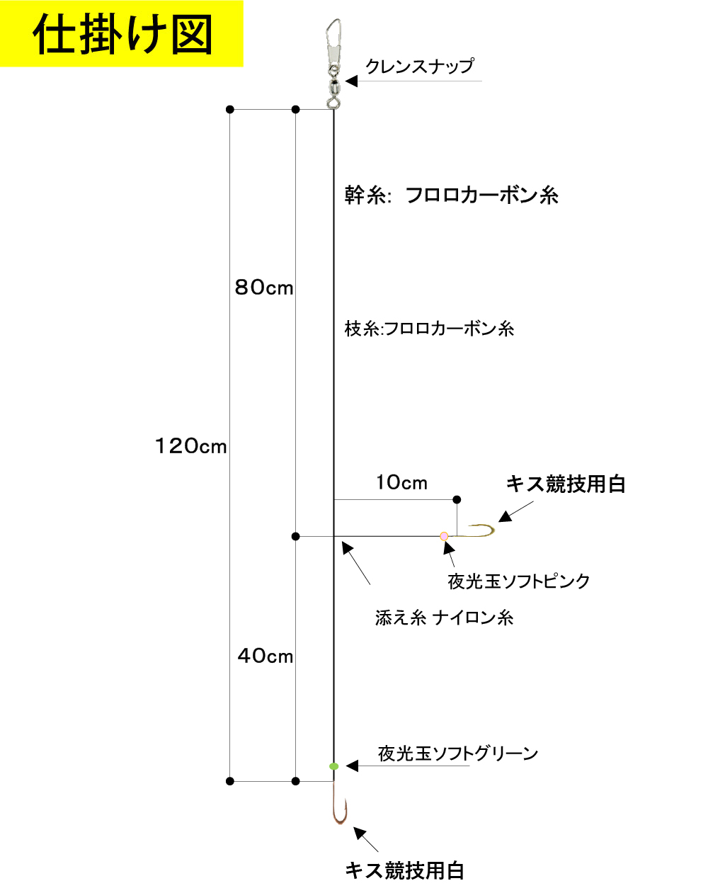 【JOKER推奨品】釣船キス天秤FC　２本針２組白競技用７-0.8-0.8　120ｃｍの画像