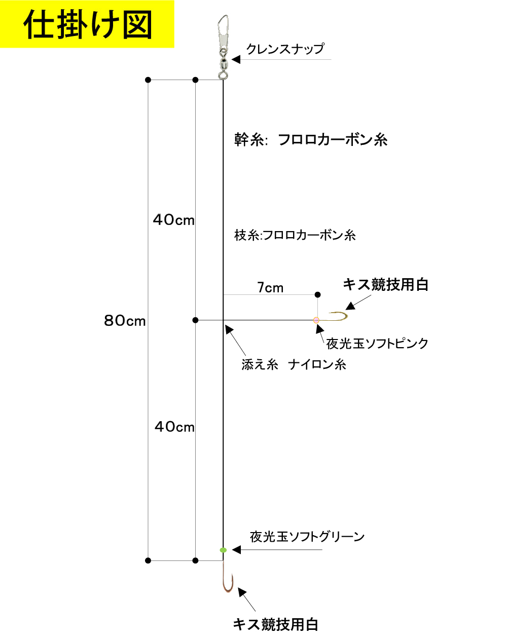 【JOKER推奨品】釣船キス天秤FC　２本針２組白競技用７-１-1　８0ｃｍの画像
