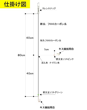 【JOKER推奨品】釣船キス天秤FC　２本針２組白競技用７-１-1　８0ｃｍの画像