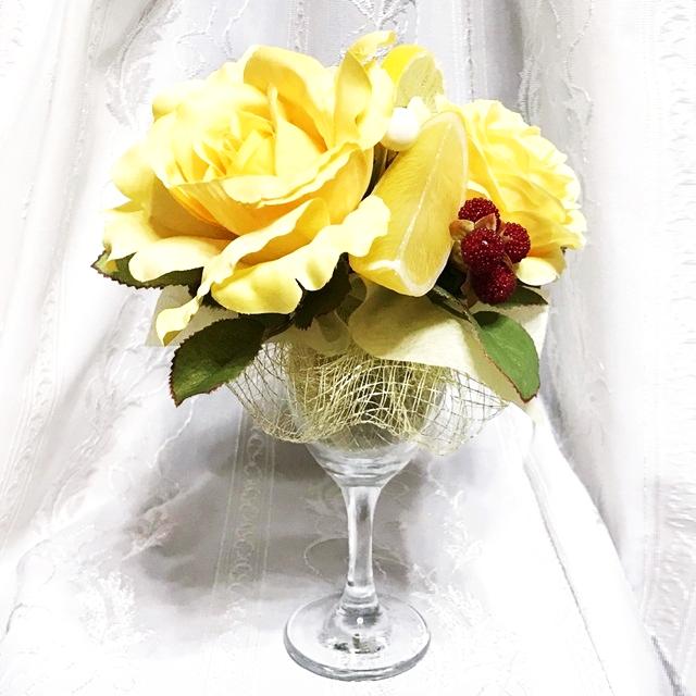 造花・アートフラワー　パフェアレンジ（レモン）の画像