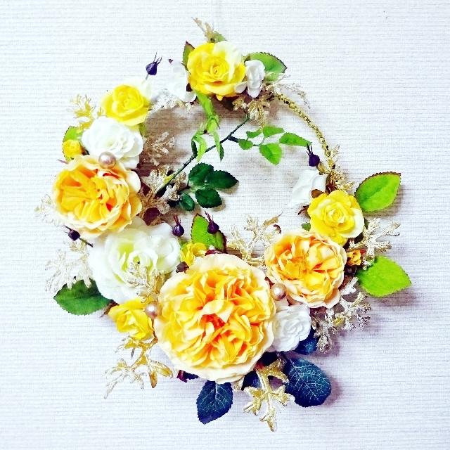造花・アートフラワー　三日月リース（オレンジ）の画像