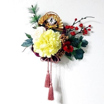 造花・アートフラワー　お正月のしめ縄飾り（イエロー）の画像