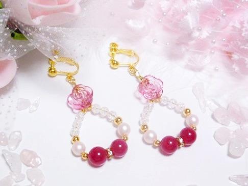 うる艶ルビーアゲート✧ローズイヤリングの画像