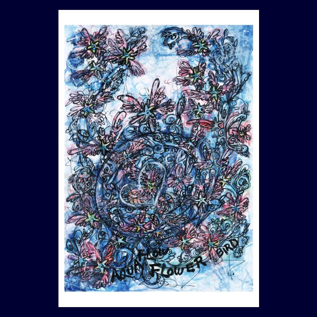 「 AQUA FLOW FLOWER BIRD 」絵画カード画像