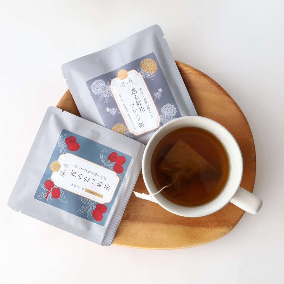 【メール便限定・送料無料】巡り宵のお茶お試しセット（巡る紅花ブレンド茶・宵のなつめ茶・ティーバッグ2個入り）の画像