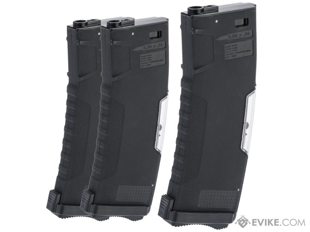 Evike.com BAMF GEN2 ポリマー 450 発 ハイキャップ フラッシュ マガジン M4 シリーズ エアソフト AEG ライフル用 (モデル: ブラック / 3 パック)の画像