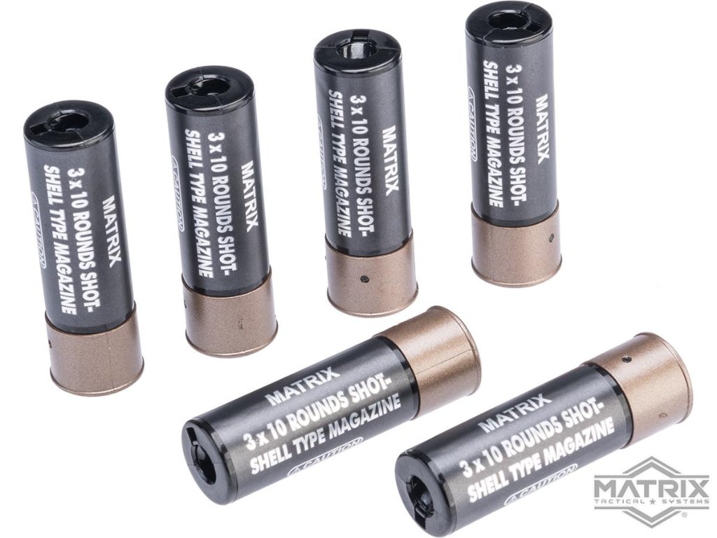 マトリックス 30 ラウンド ショットガン シェル マガジン スプリング式エアソフト ショットガン用 (色: ブラック / シェル 6 個パック)の画像