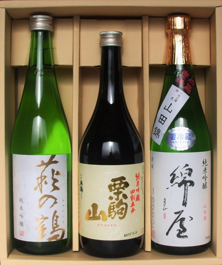 720ml 純米吟醸 3蔵飲み比べ　綿屋・栗駒山・萩の鶴 3本セットの画像