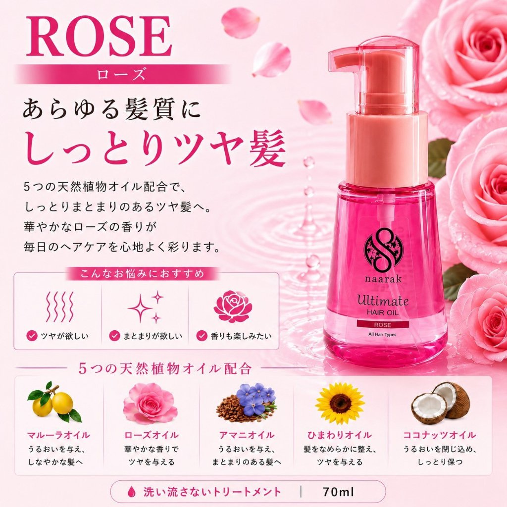 【naarak】ナーラック アルティメイト ヘアオイル ローズの画像