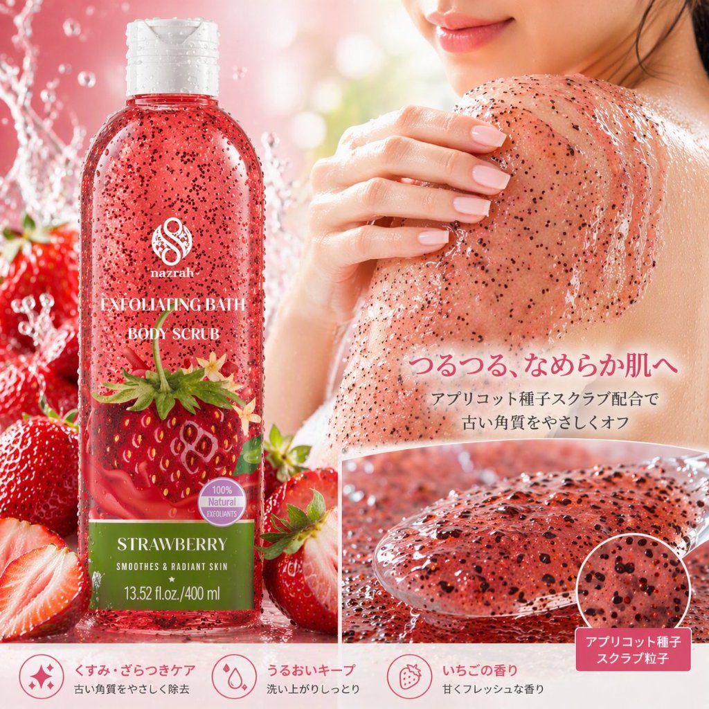 【naarak】ナーラック エクスフォリエーティング バスボディスクラブ ストロベリーの画像