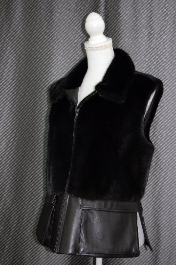ミンク＆ラムレザー　切り替えベストの画像