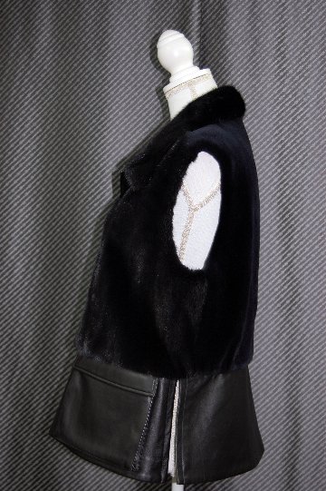 ミンク＆ラムレザー　切り替えベストの画像