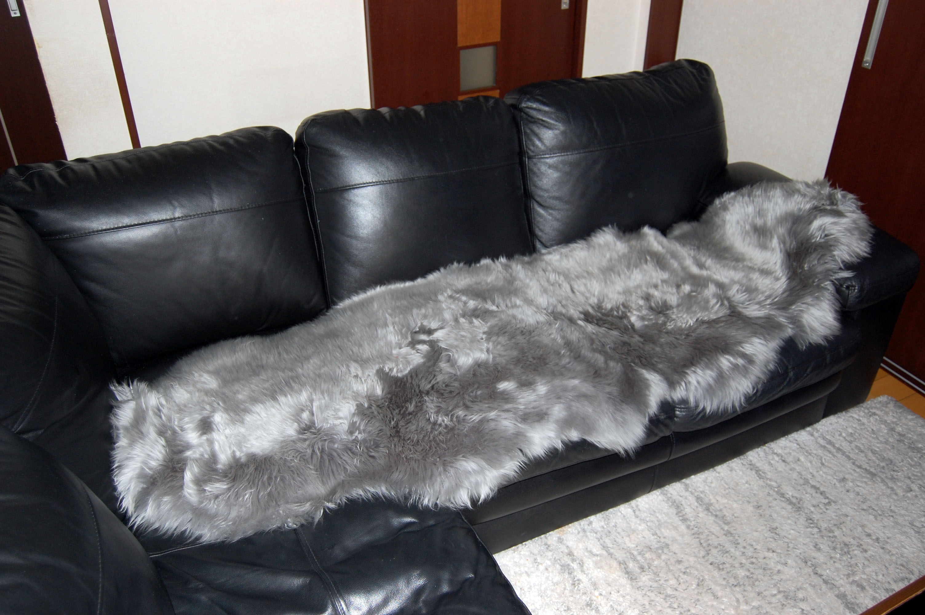 長毛ムートン　2枚物ラグ（185cm）の画像