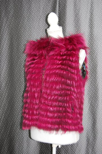 プリンテッドラムレザー＆シルバーフォックス　リバーシブルフーディーベストの画像