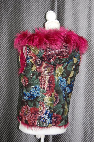 プリンテッドラムレザー＆シルバーフォックス　リバーシブルフーディーベストの画像