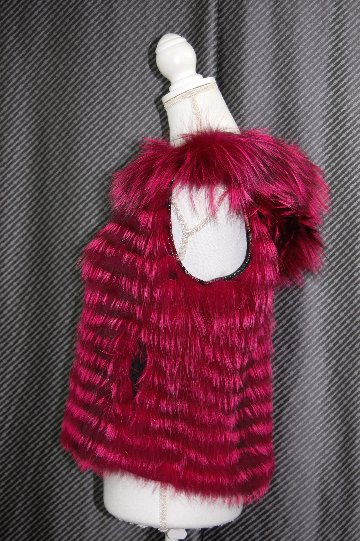 プリンテッドラムレザー＆シルバーフォックス　リバーシブルフーディーベストの画像