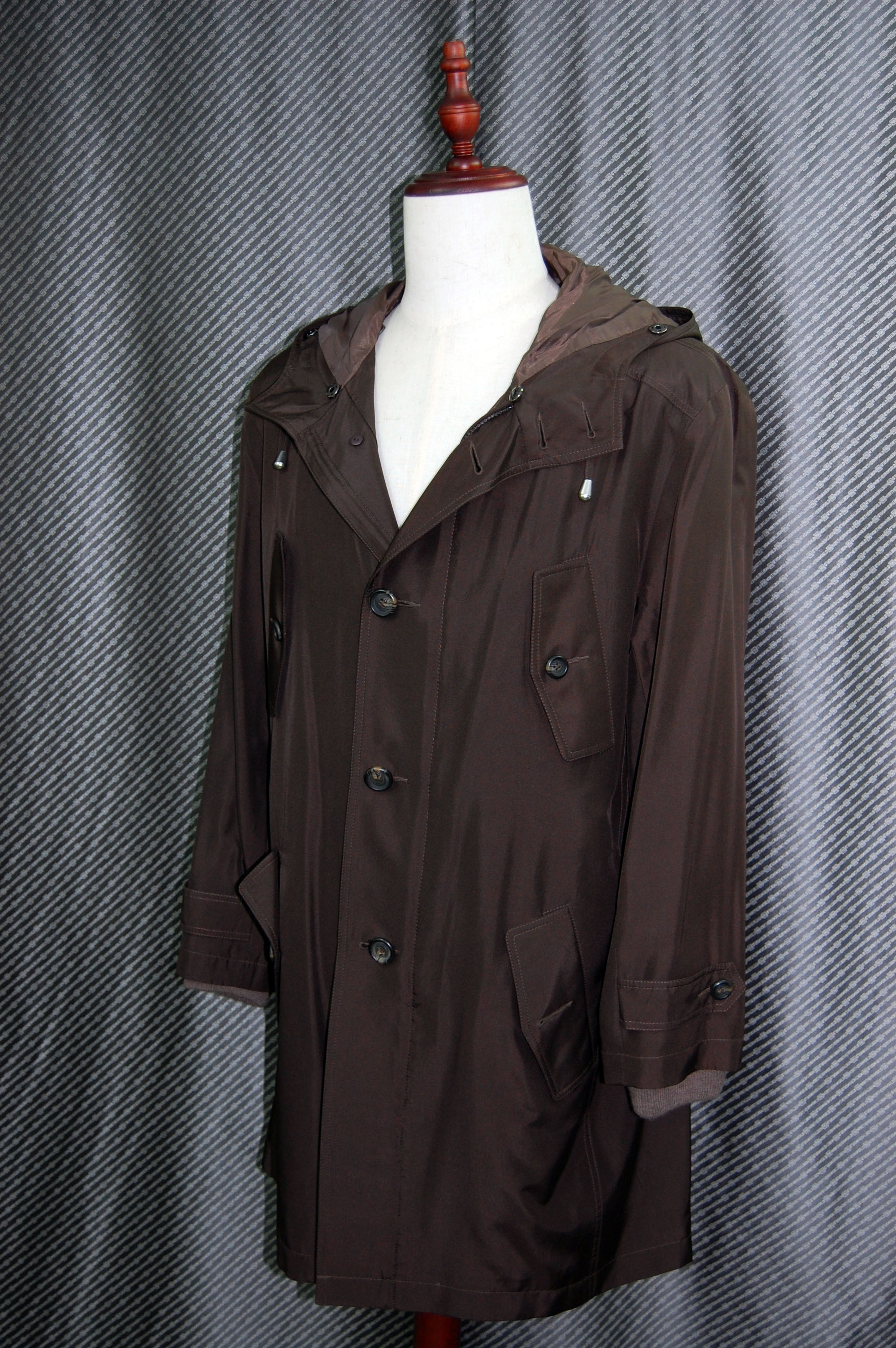 Men'sシェアードラビット＆カシミヤ混ウールニットライナー付　シルクコート　チャイナラクーントリムの画像