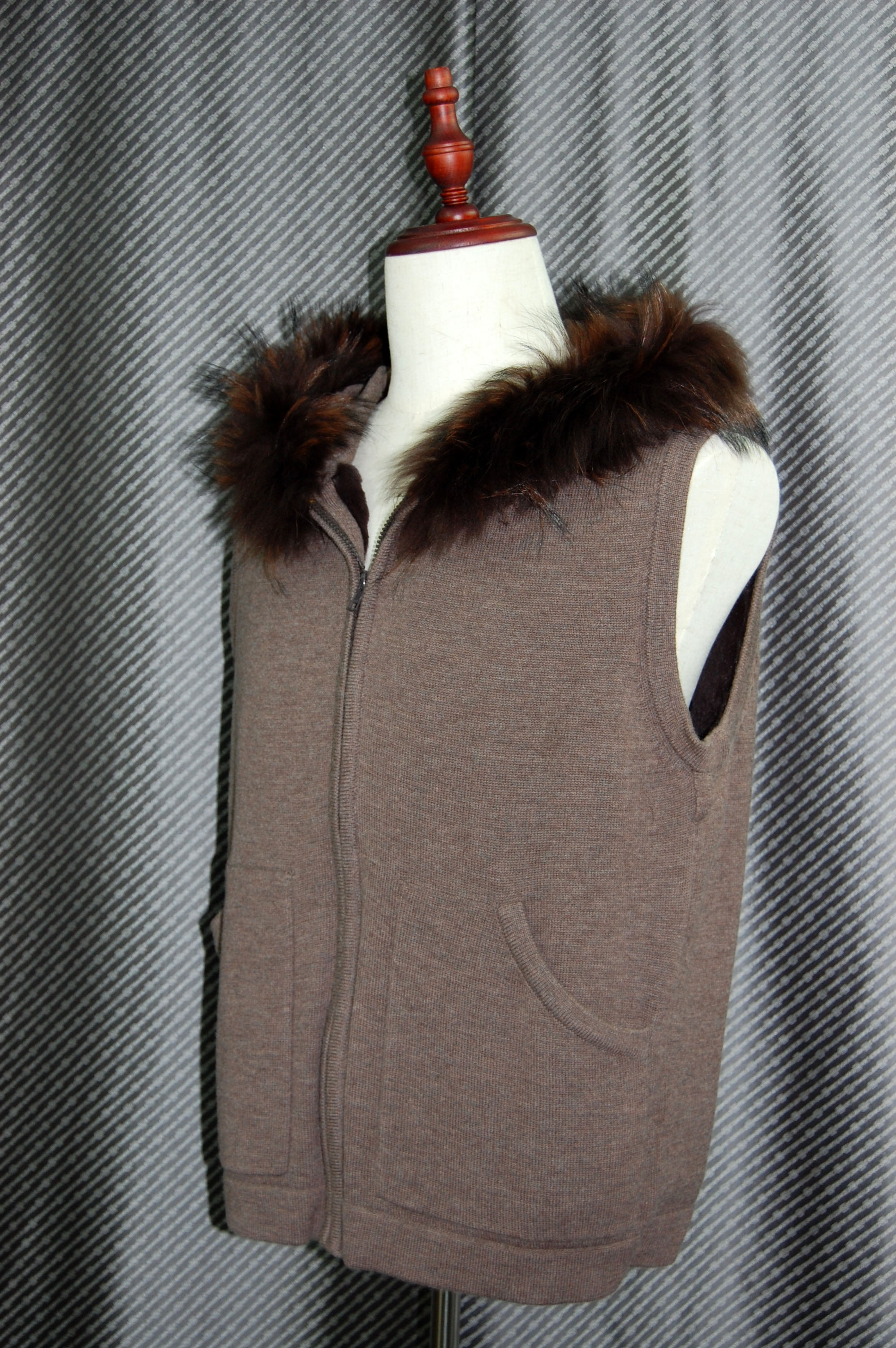 Men'sシェアードラビット＆カシミヤ混ウールニットライナー付　シルクコート　チャイナラクーントリムの画像