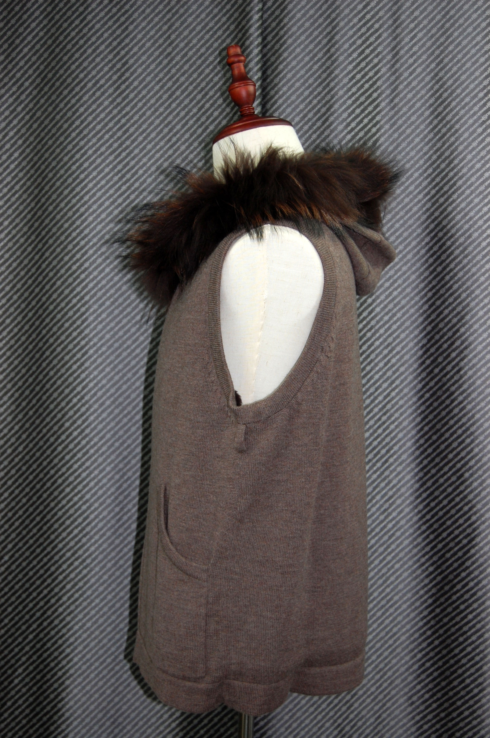 Men'sシェアードラビット＆カシミヤ混ウールニットライナー付　シルクコート　チャイナラクーントリムの画像