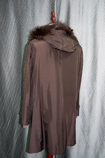 Men'sシェアードラビット＆カシミヤ混ウールニットライナー付　シルクコート　チャイナラクーントリムの画像