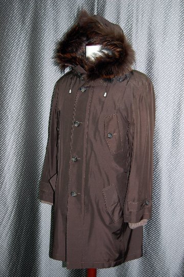 Men'sシェアードラビット＆カシミヤ混ウールニットライナー付　シルクコート　チャイナラクーントリムの画像