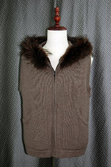 Men'sシェアードラビット＆カシミヤ混ウールニットライナー付　シルクコート　チャイナラクーントリムの画像