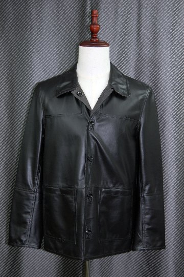 Men'sラムレザー　ダブルフェイスバイカラージャケットの画像
