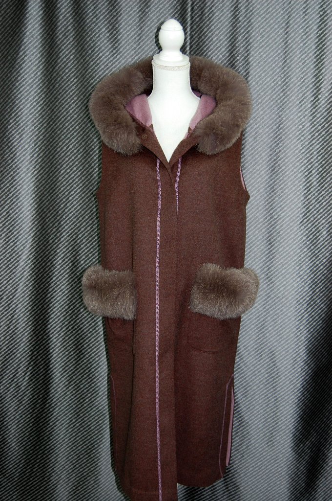 JEAN-LOUIS SCHERRER　カシミヤ混ウール　ロングジレ　Foxトリムの画像