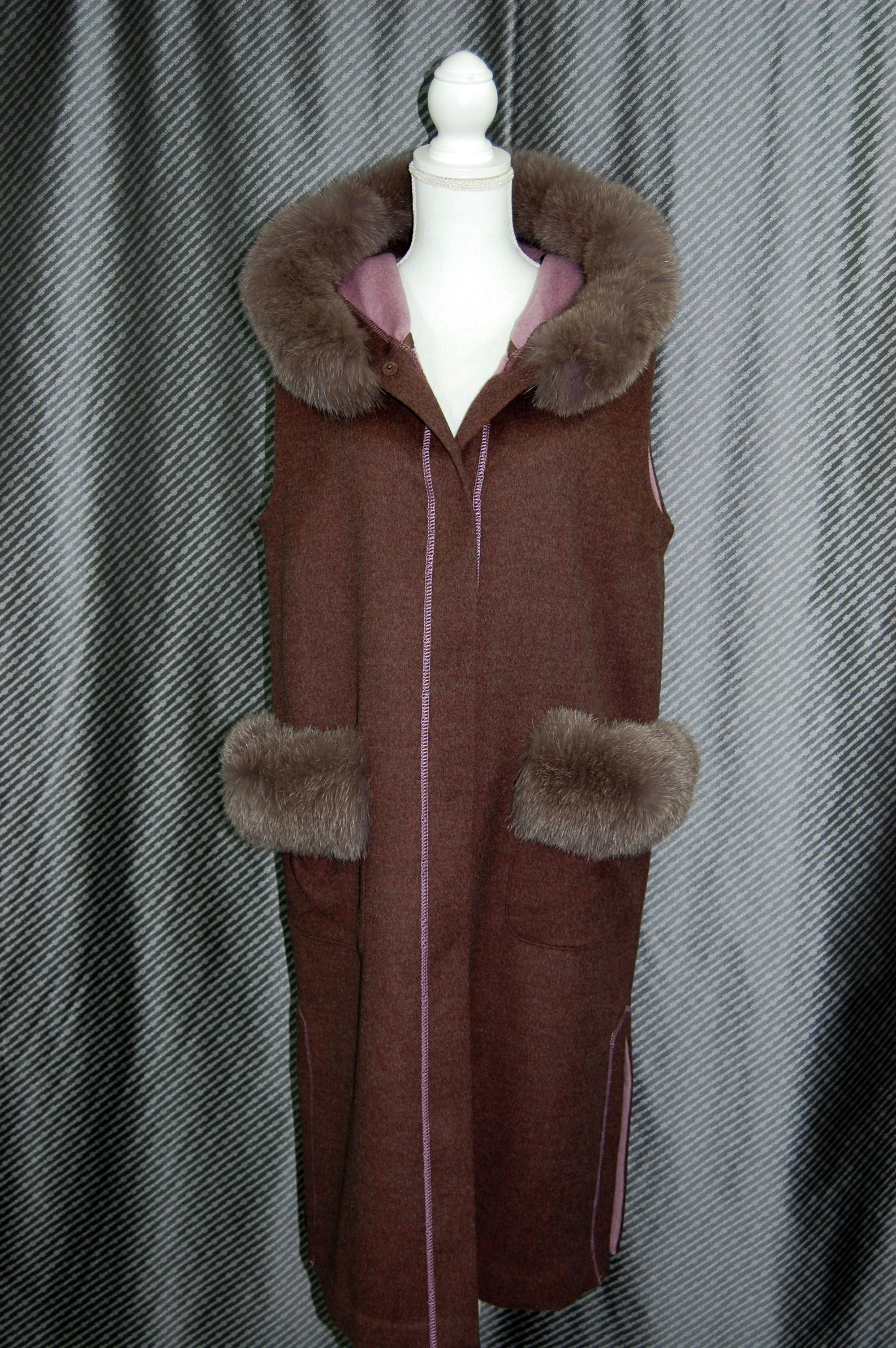 JEAN-LOUIS SCHERRER　カシミヤ混ウール　ロングジレ　Foxトリムの画像