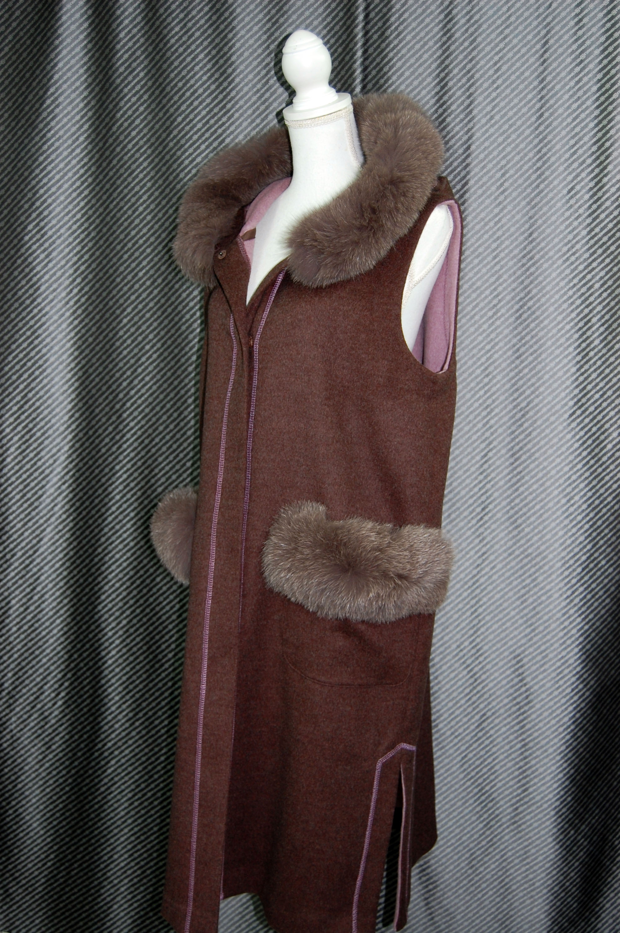 JEAN-LOUIS SCHERRER　カシミヤ混ウール　ロングジレ　Foxトリムの画像