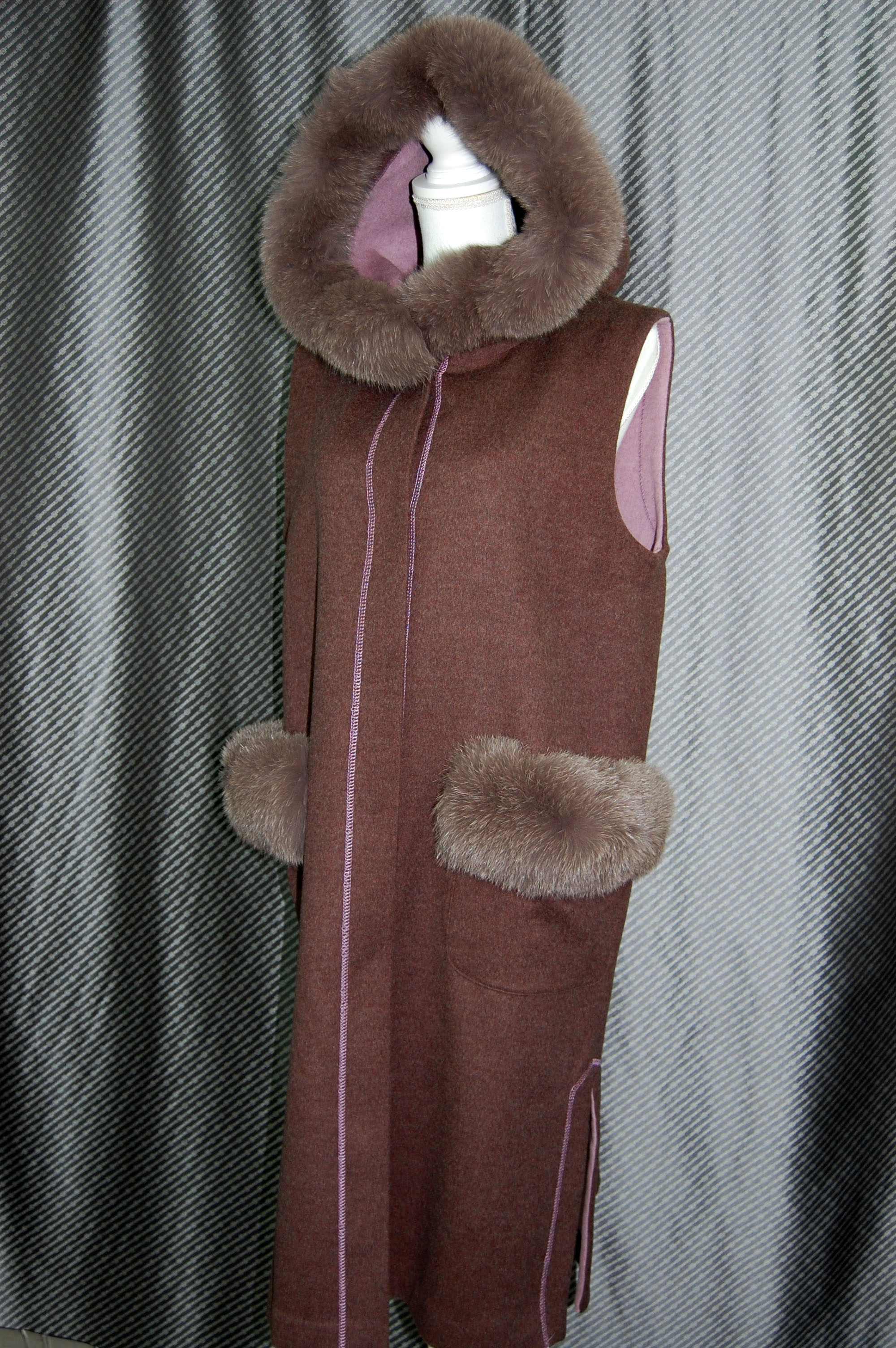 JEAN-LOUIS SCHERRER　カシミヤ混ウール　ロングジレ　Foxトリムの画像