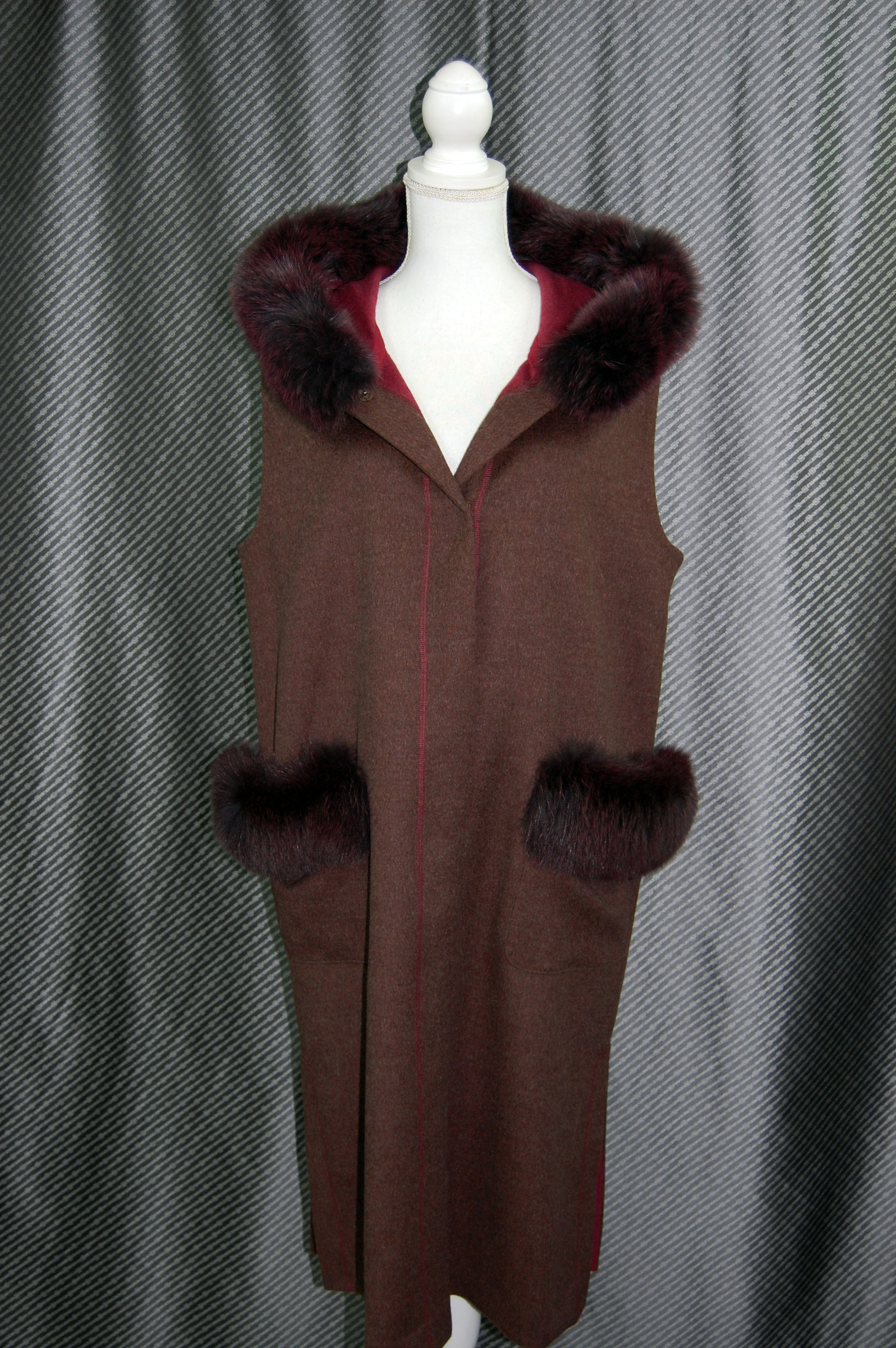 JEAN-LOUIS SCHERRER　カシミヤ混ウール　ロングジレ　Foxトリムの画像