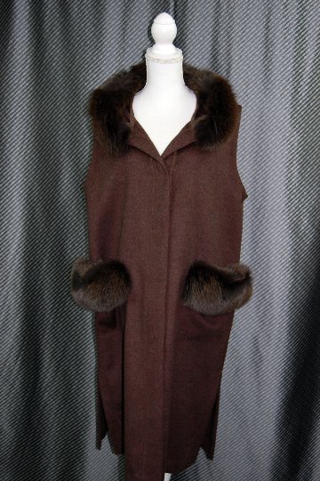 JEAN-LOUIS SCHERRER　カシミヤ混ウール　ロングジレ　Foxトリムの画像