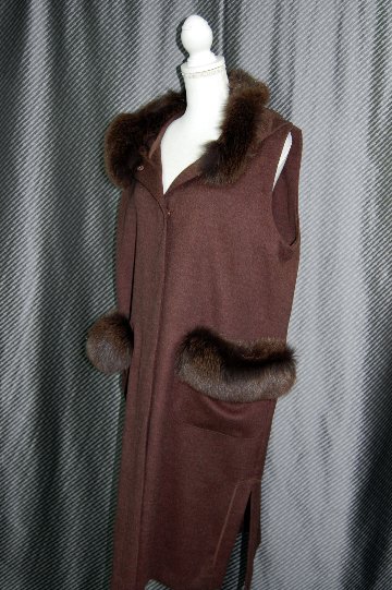 JEAN-LOUIS SCHERRER　カシミヤ混ウール　ロングジレ　Foxトリムの画像