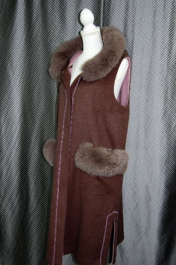 JEAN-LOUIS SCHERRER　カシミヤ混ウール　ロングジレ　Foxトリムの画像