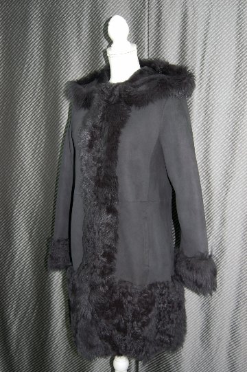 ムートン　ダブルフェイス長毛切り替えフーディーコートの画像