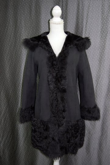 ムートン　ダブルフェイス長毛切り替えフーディーコートの画像